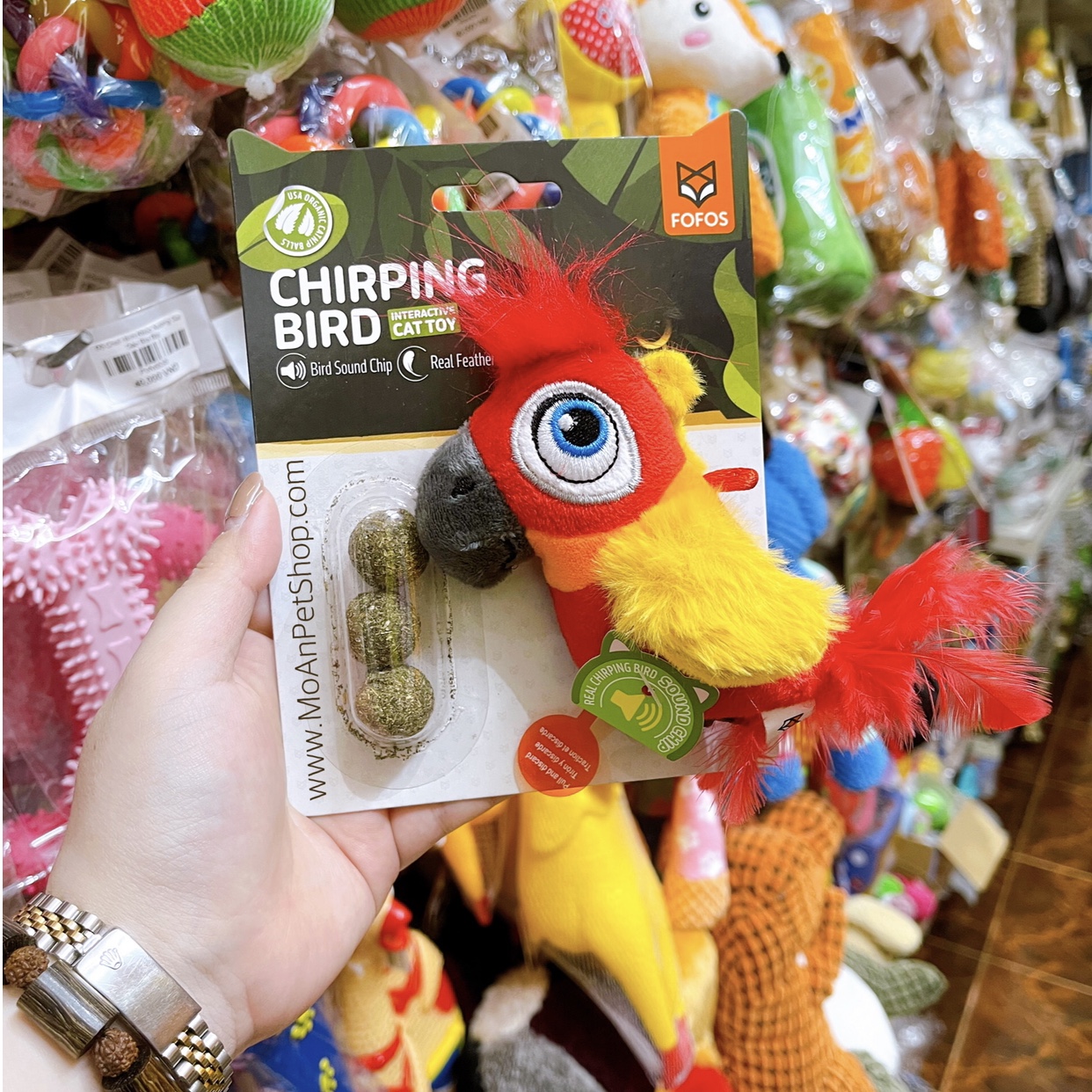 Đồ Chơi Fofos Chirping Bird Con Vẹt (có tiếng kêu & kèm catnip)