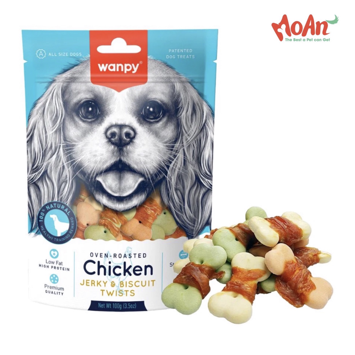 Gà Sấy Cuộn Bánh Qui Xoắn Wanpy Chicken Jerky & Biscuit Twists 100g