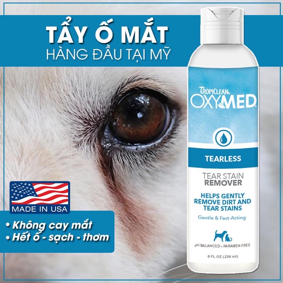 Sữa Rửa Mặt TROPICLEAN OxyMed Mỹ Tẩy Ố, Giảm Ngứa, Da Nhạy Cảm Tear Stain Remover 236ml