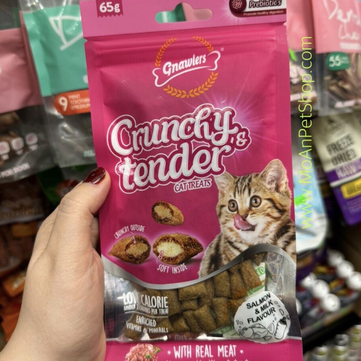Snack Bánh Thưởng Mèo Gnawlers Crunchy & Tender [Cá Hồi & Sữa] 65g