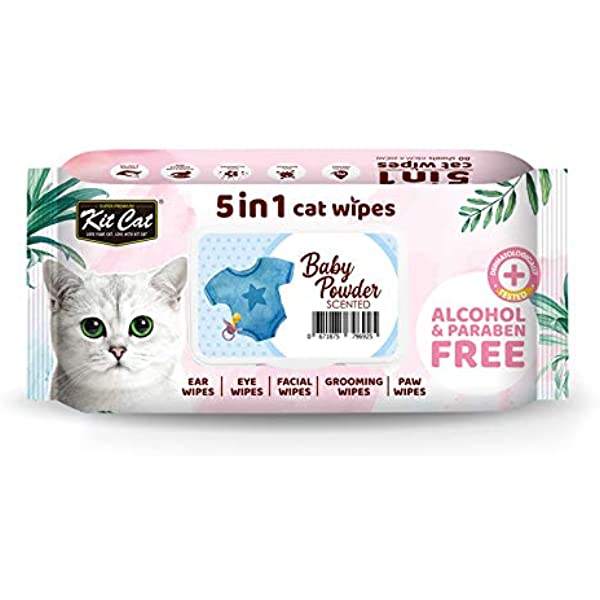 Khăn giấy ướt diệt khuẩn khử mùi cho Mèo KitCat 5 in 1 Cat Wipes [Baby Powder] 80 miếng