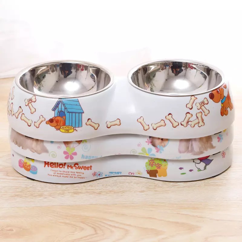 Tô | Chén đôi inox & melamine hoạ tiết dễ thương lớn 32x18cm