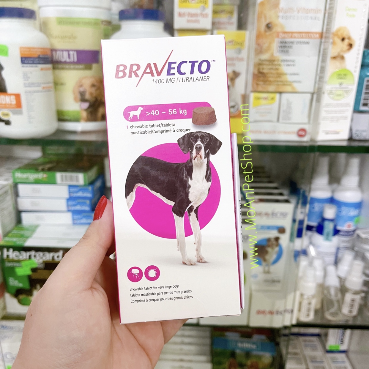 Viên Nhai Điều Trị Ve Rận & Viêm Da Ghẻ Demodex BRAVECTO Hà Lan (40kg-56kg)