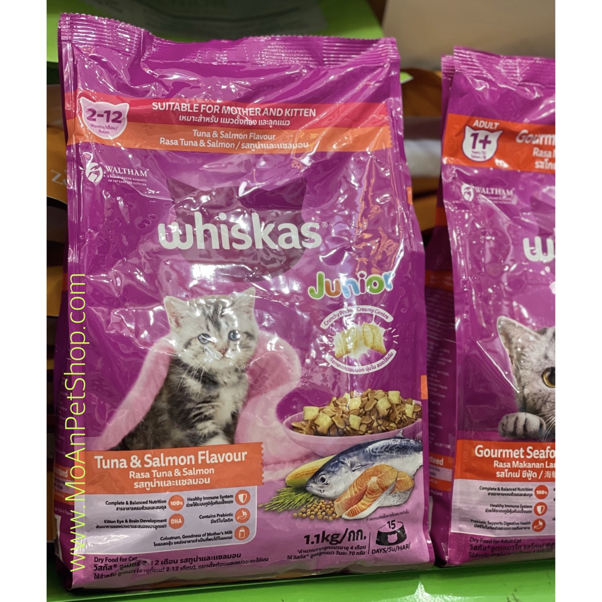 Hạt Mèo Whiskas Junior Cá Ngừ & Cá Hồi Tuna & Salmon 1.1kg