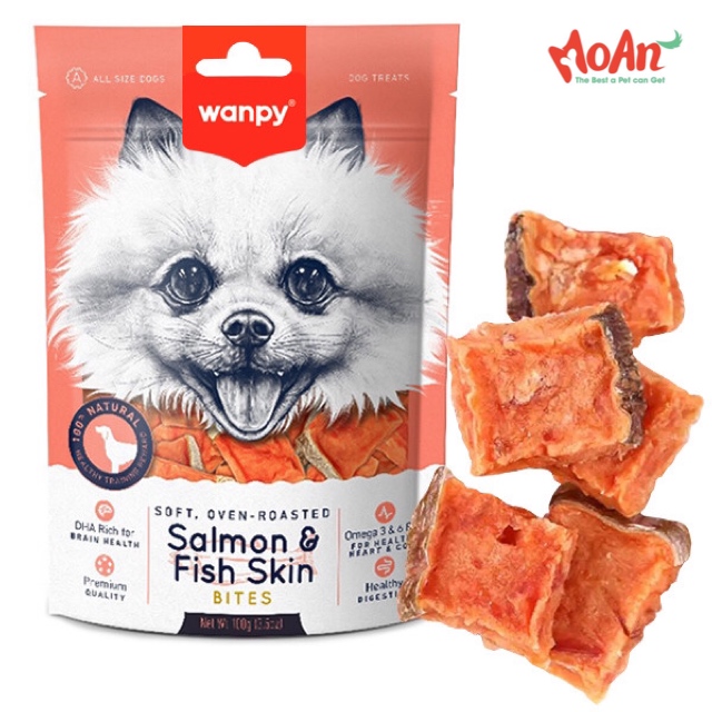 Cá Hồi & Da Cá Mềm Wanpy Soft Salmon & Fish Skin Bites 100g