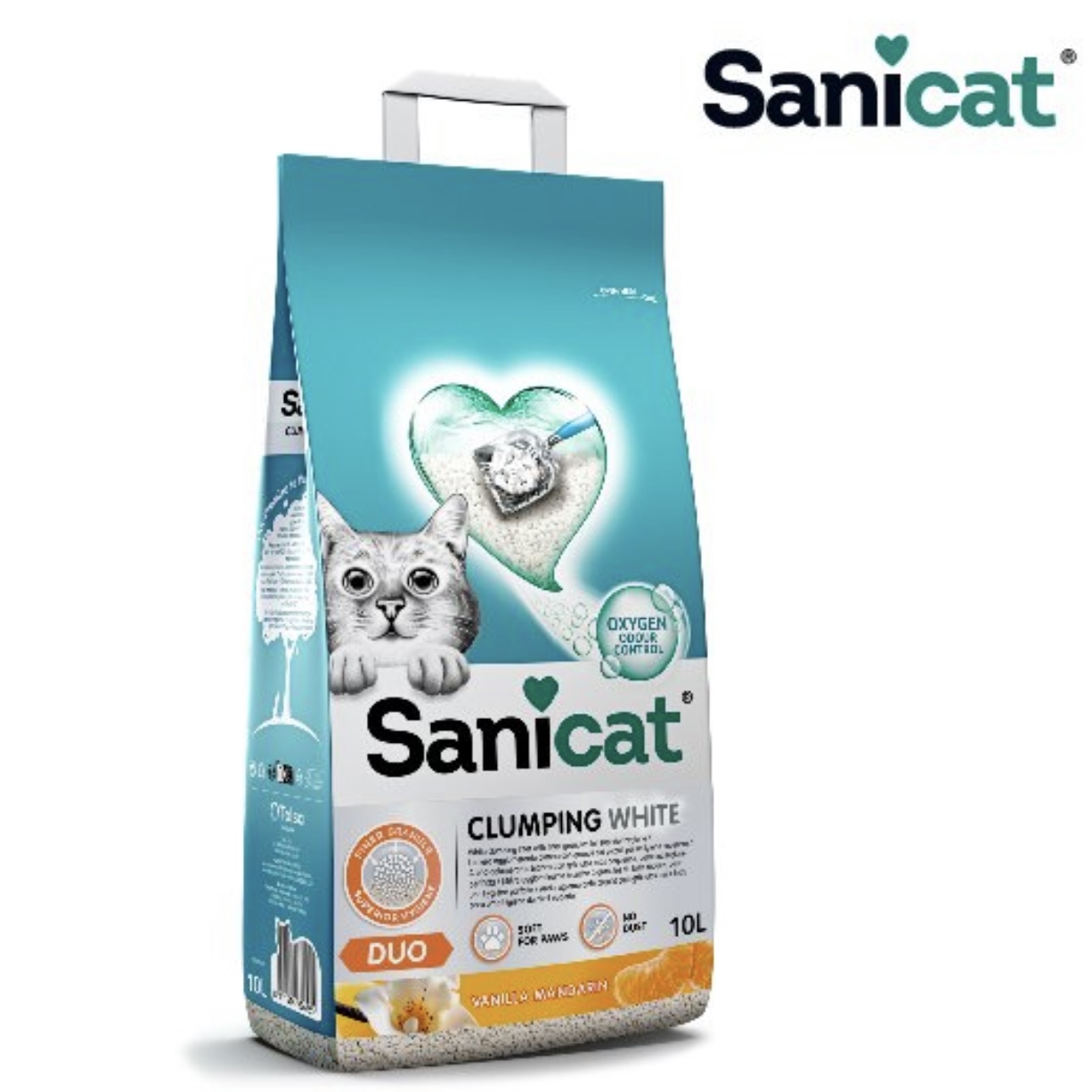 Cát Vệ Sinh cho Mèo Sanicat Betonite Clumping White Duo Quýt Vanilla 10L