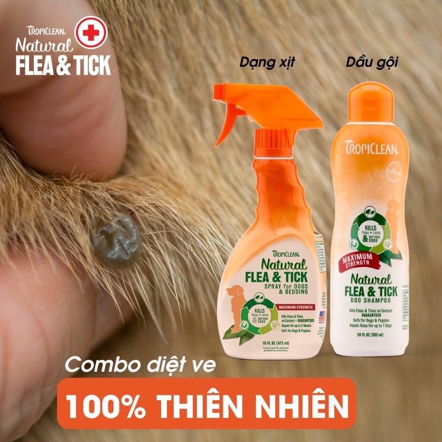 Combo Sữa Tắm Gội & Xịt Diệt Ve Rận TROPICLEAN Natural Flea & Tick Mỹ