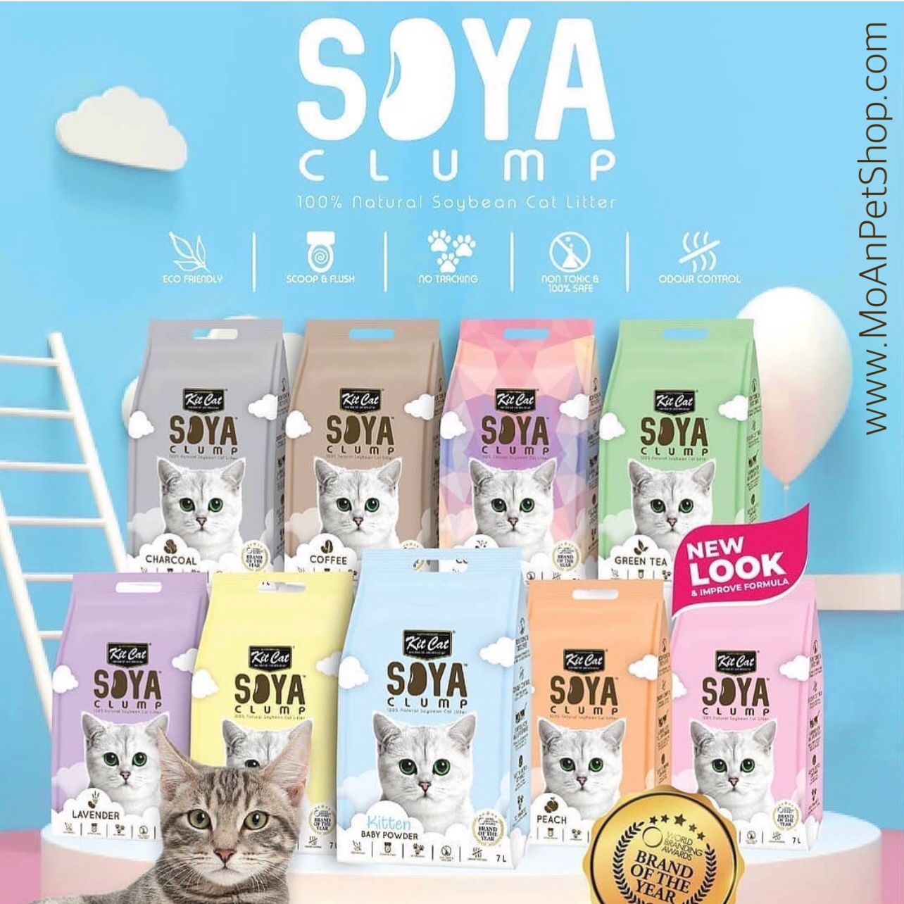 Cát Vệ Sinh cho Mèo KitCat Đậu Nành SOYA CLUMP 7L