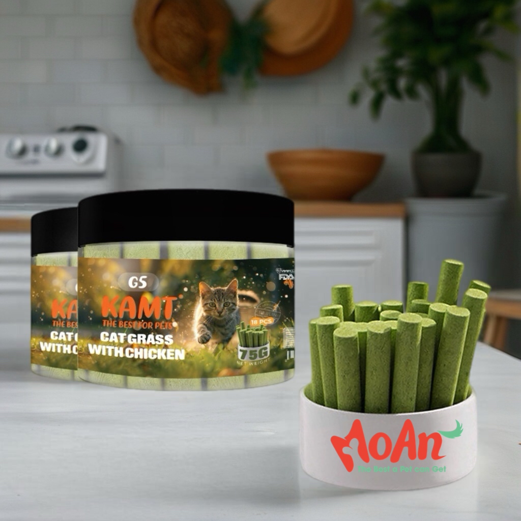 Que Cỏ Catnip Mèo Mix Thịt Gà KAMT (Tiêu Búi Lông, Sạch Răng) 75g