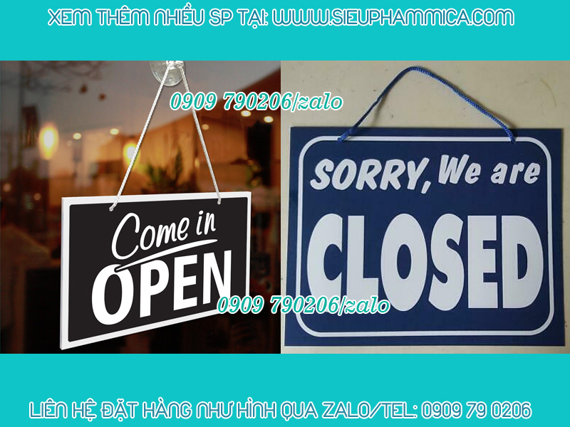 Biển open and closed, biển đóng cửa mở cửa, biển dây xích mica, biển treo cửa