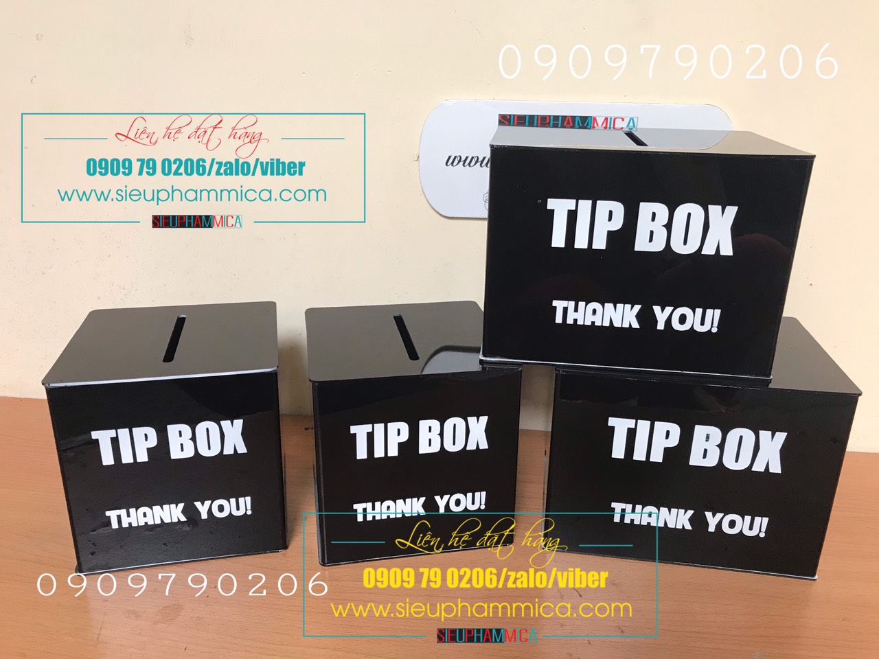 Hộp mica tiền tip box có sẵn