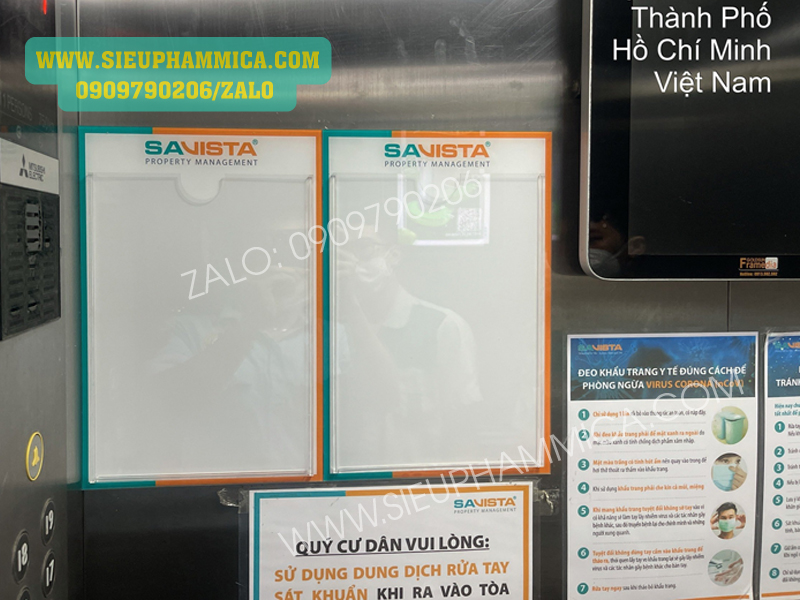 Kệ Checklist Mica Gắn Thang Máy-Hộp Mica A4 Thang Máy SIEUPHAMMICA