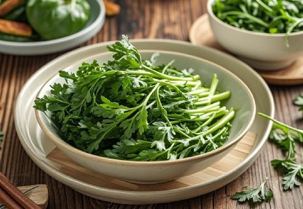 Rau cải cúc chứa chất xơ, vitamin, khoáng chất cùng nhiều hợp chất thực vật như flavonoid và acid phenolic