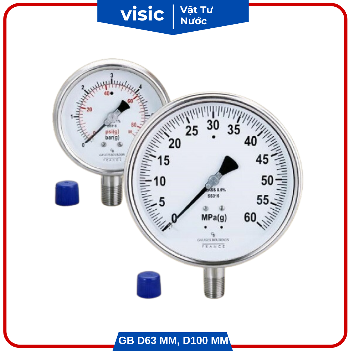 ĐỒNG HỒ ĐO ÁP SUẤT GB- FRANCE – D63 MM, D100 MM