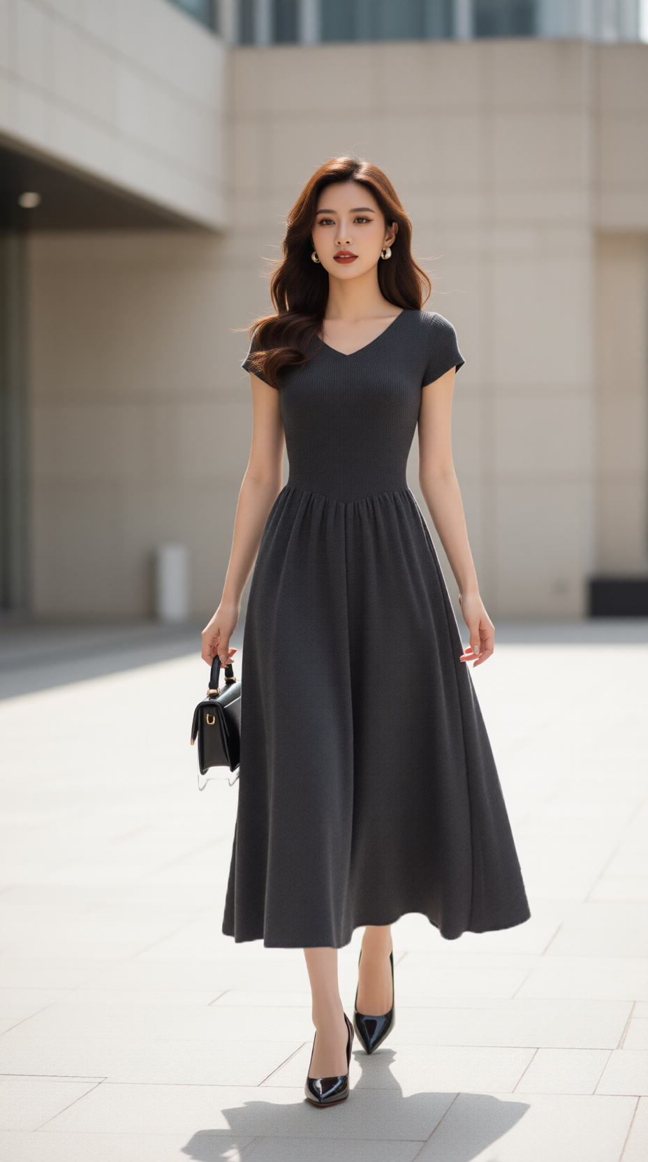 Đầm len xòe TRALI 25217 màu xám