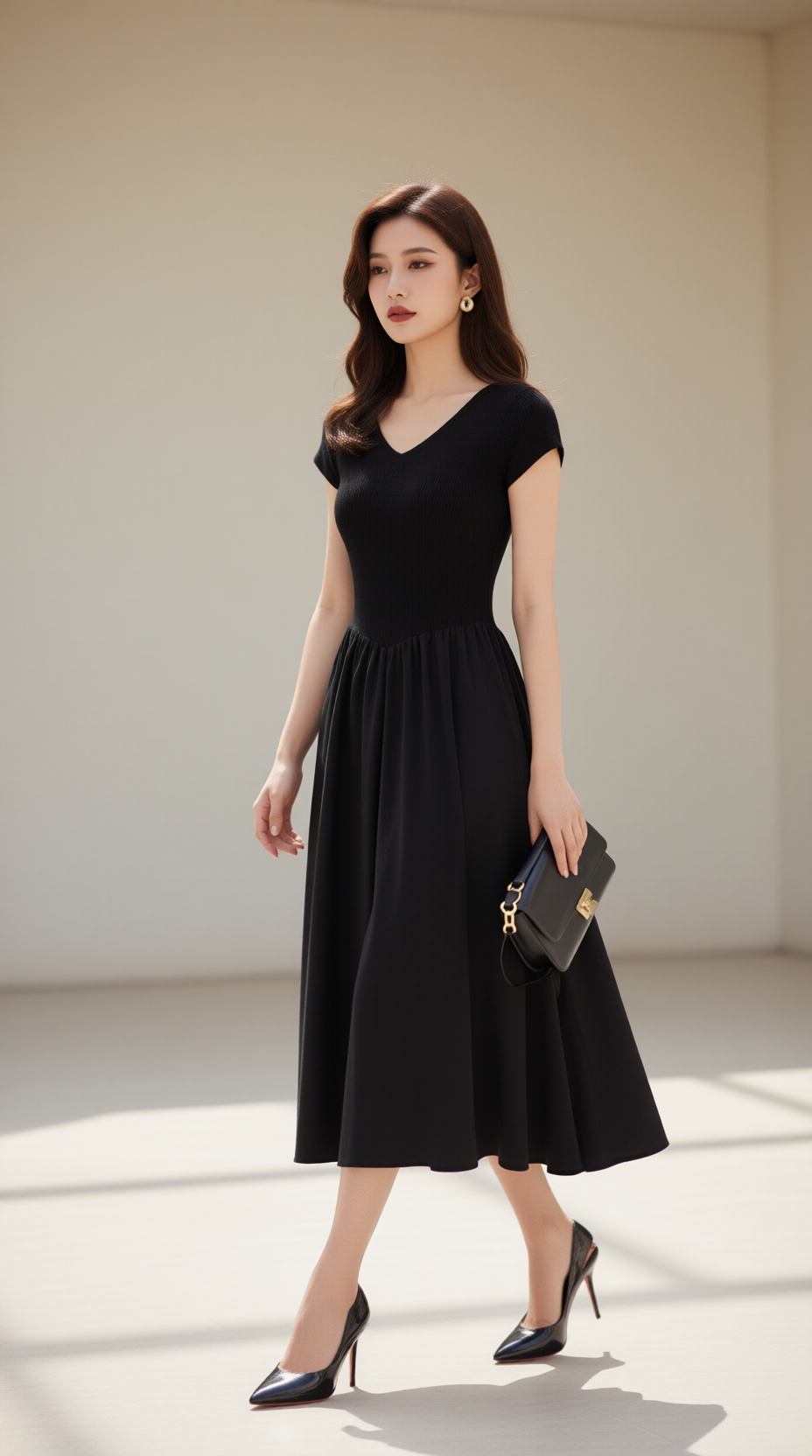 Đầm len xòe TRALI 25217 màu đen