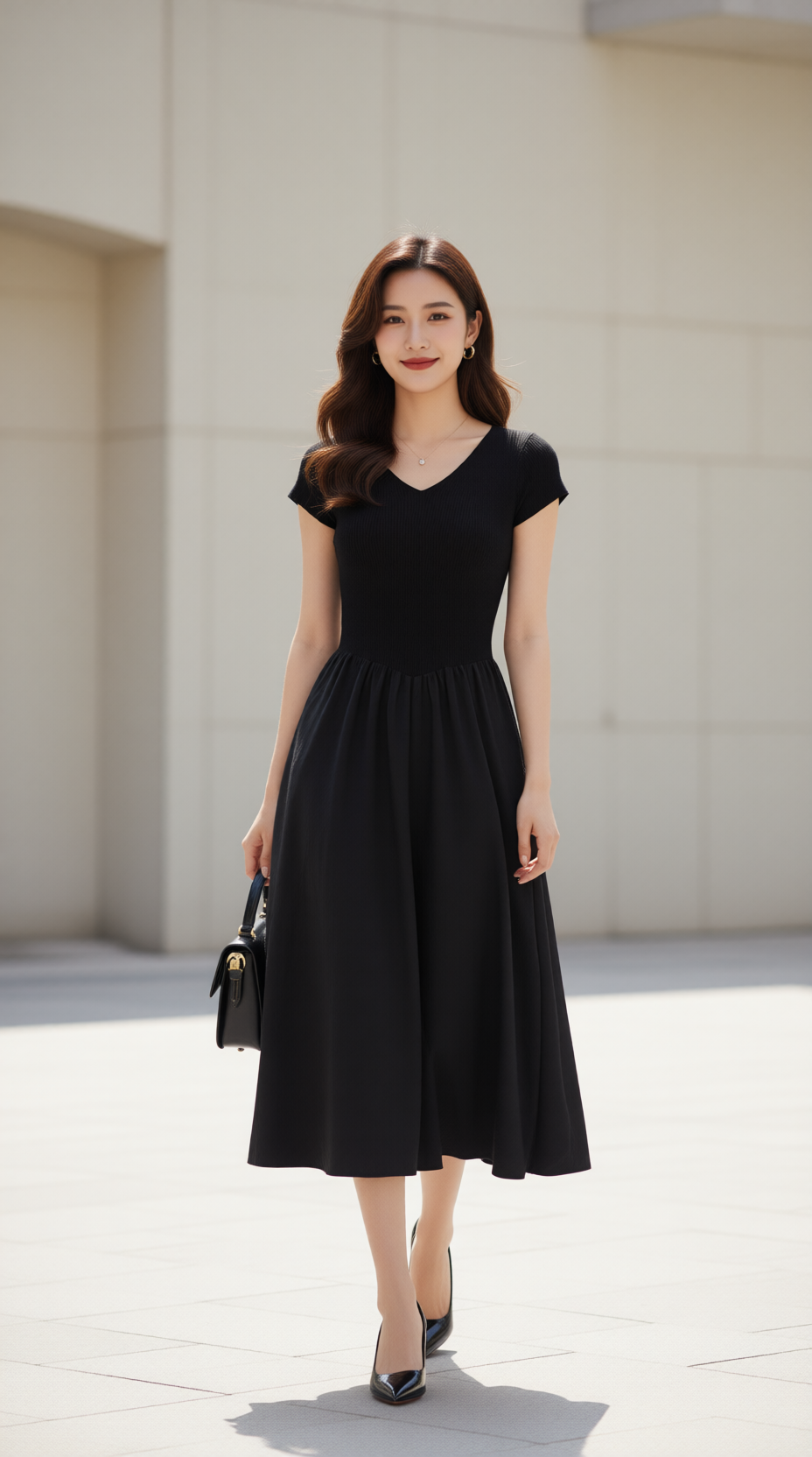 Đầm len xòe TRALI 25217 màu đen