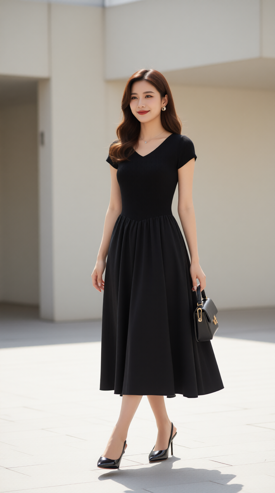 Đầm len xòe TRALI 25217 màu đen