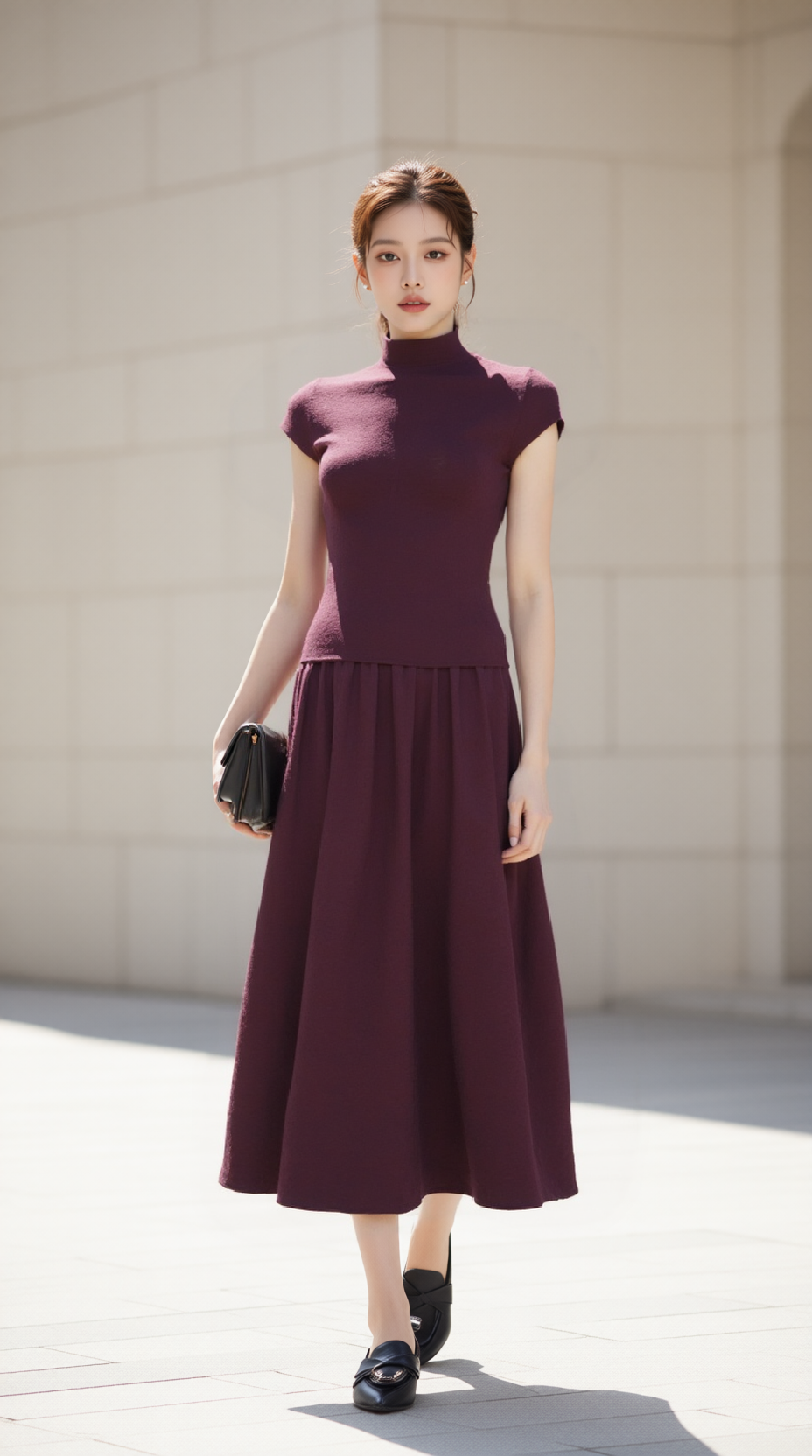 Bộ váy len RALI 25510 màu đỏ mận