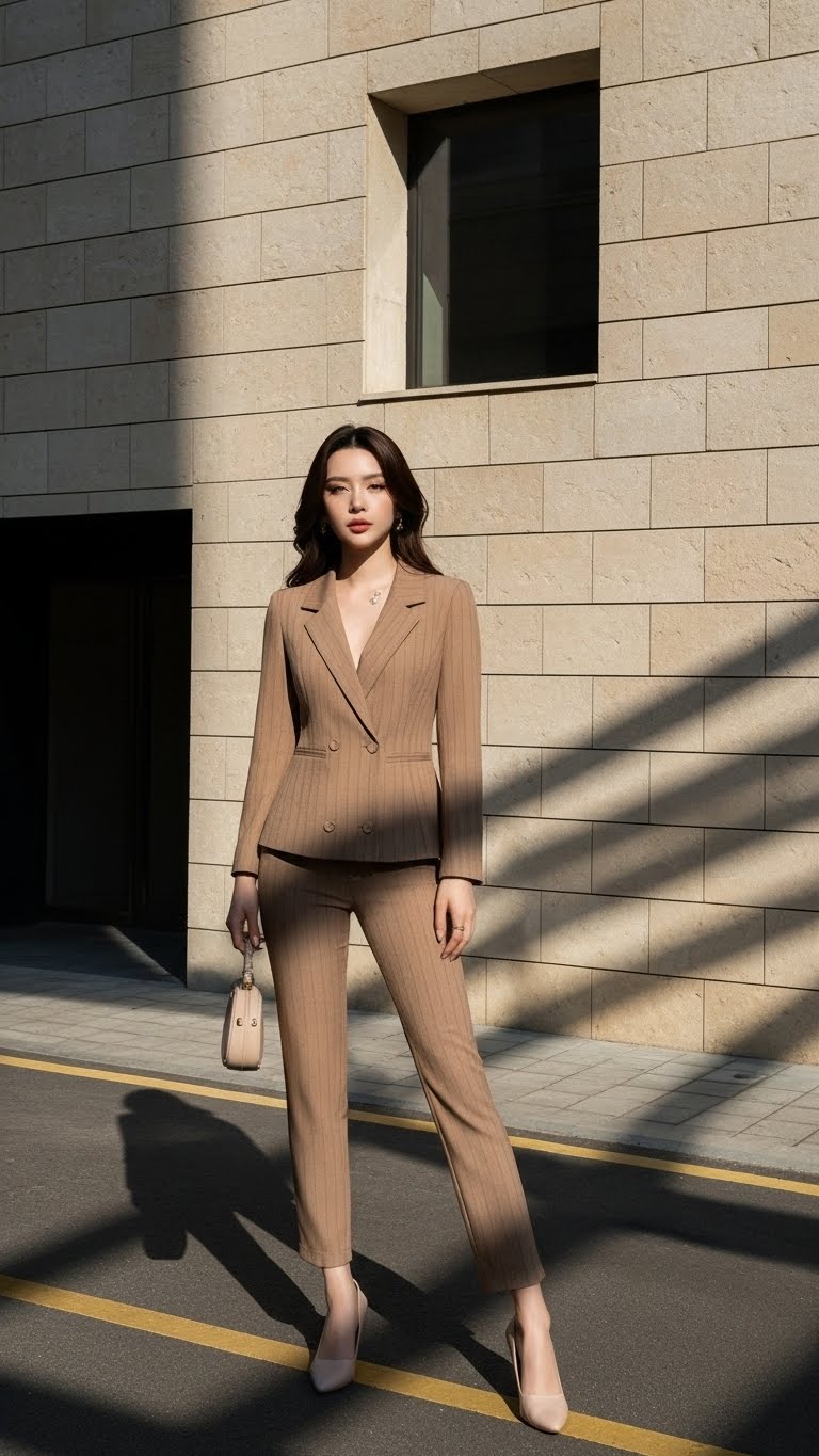 Bộ quần Tuytsi hàn Trali 25516 Sọc Nâu