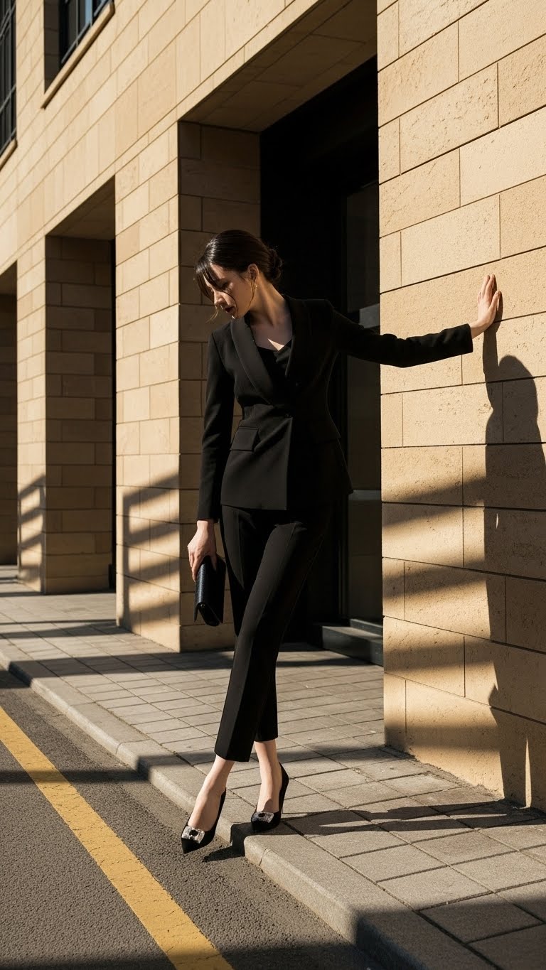 Bộ quần Tuytsi Hàn 2 lớp Trali 25520 màu Đen