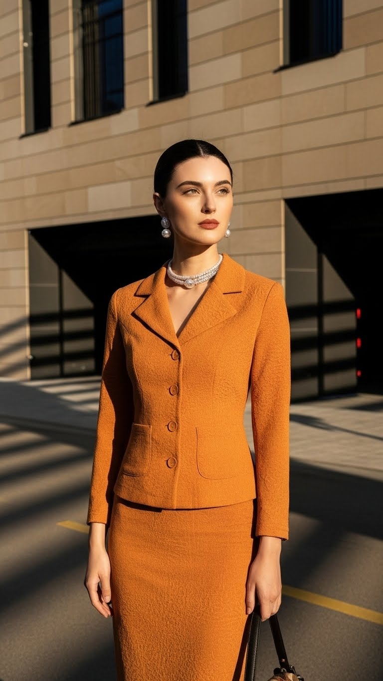 Bộ váy Tweed 2 lớp Trali 25521 màu Cam