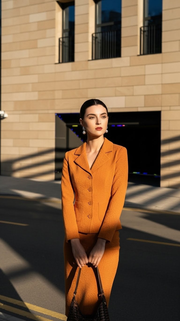 Bộ váy Tweed 2 lớp Trali 25521 màu Cam