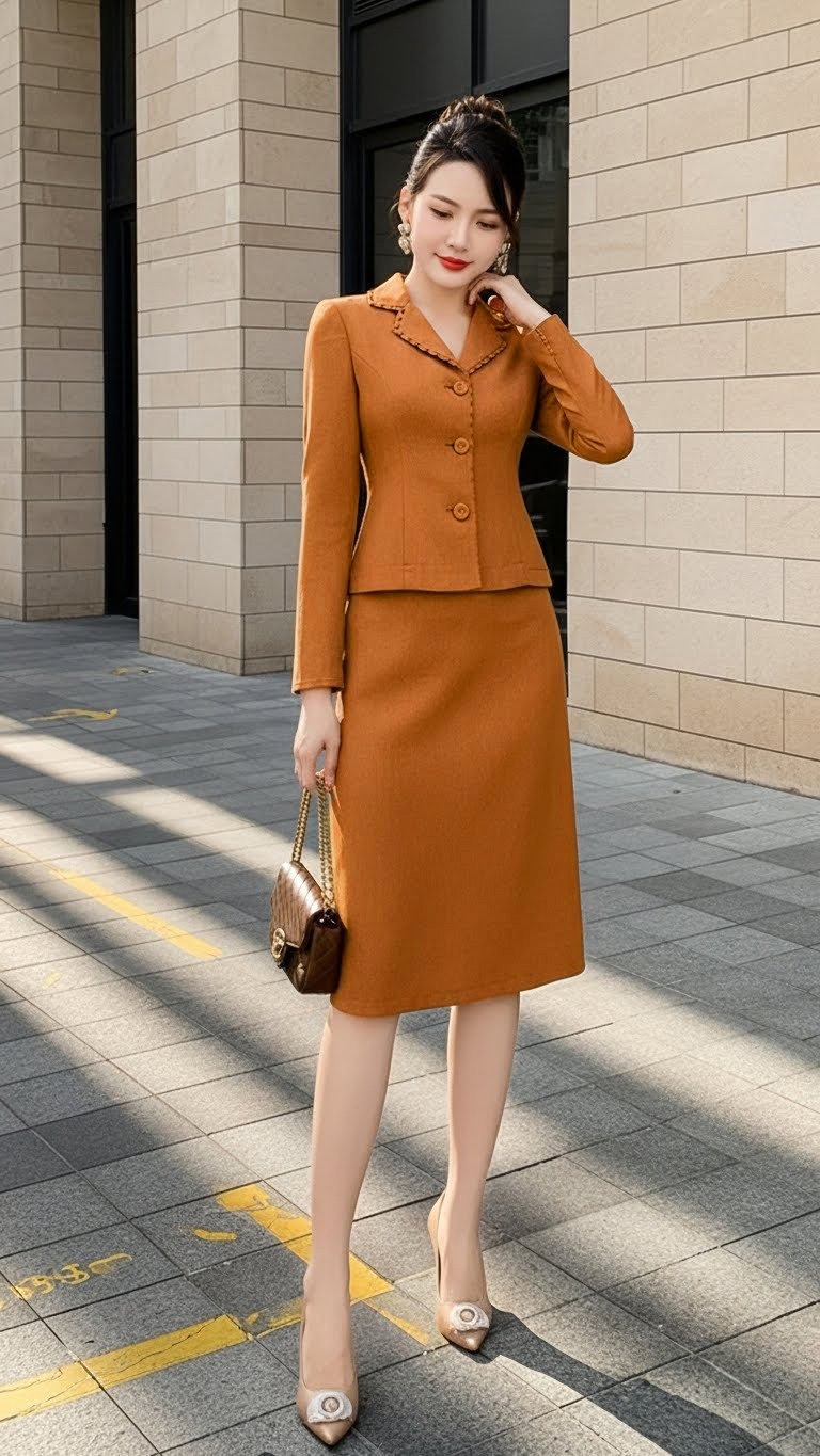 Bộ Tweed cam cổ họa tiết TRALI 25525