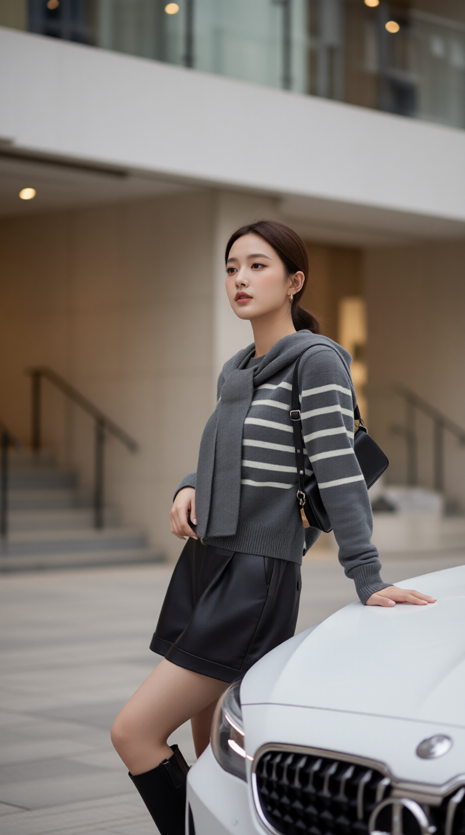 Áo len kèm khăn 25607 ghi