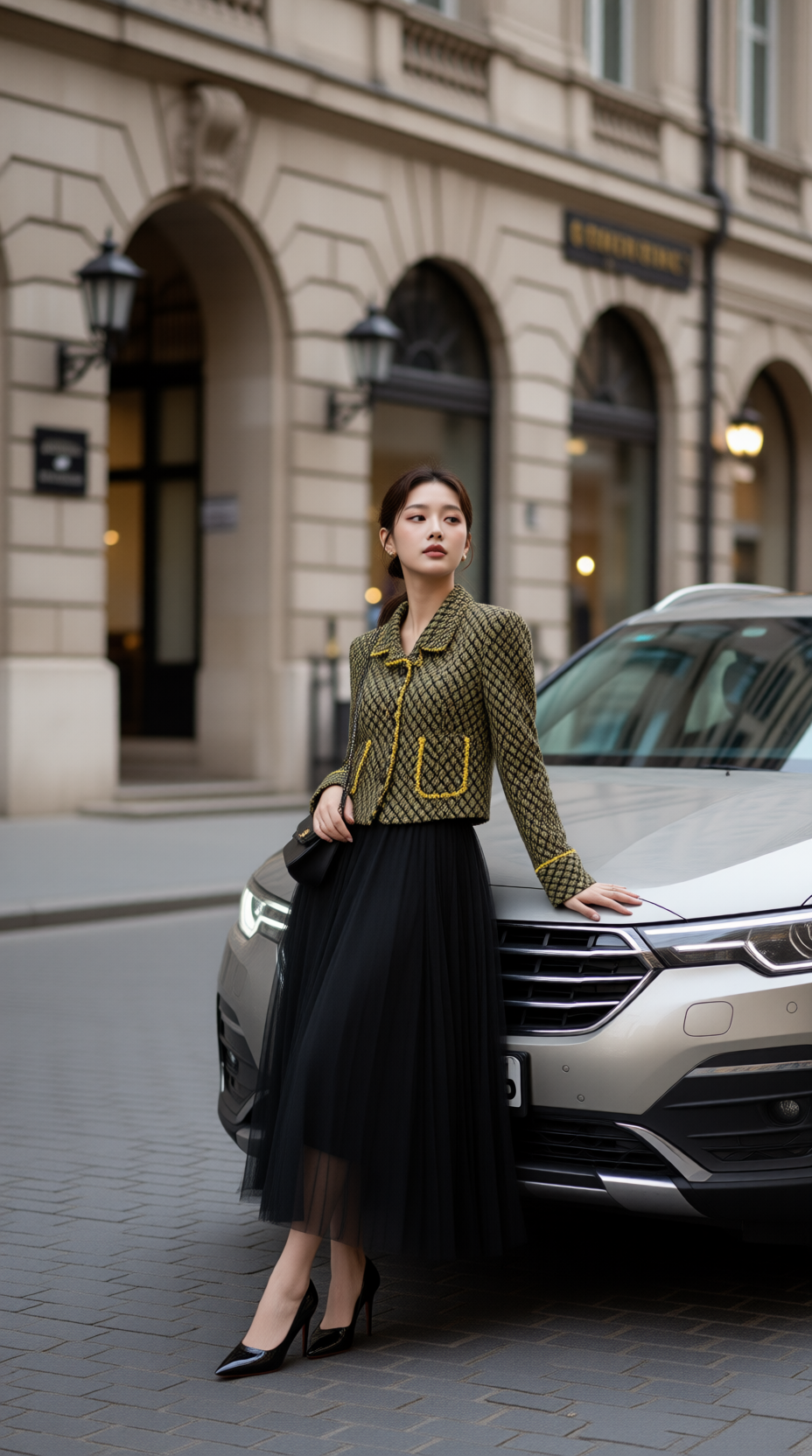 Áo vest dạ tweed TRALI 25806 Vàng Đen