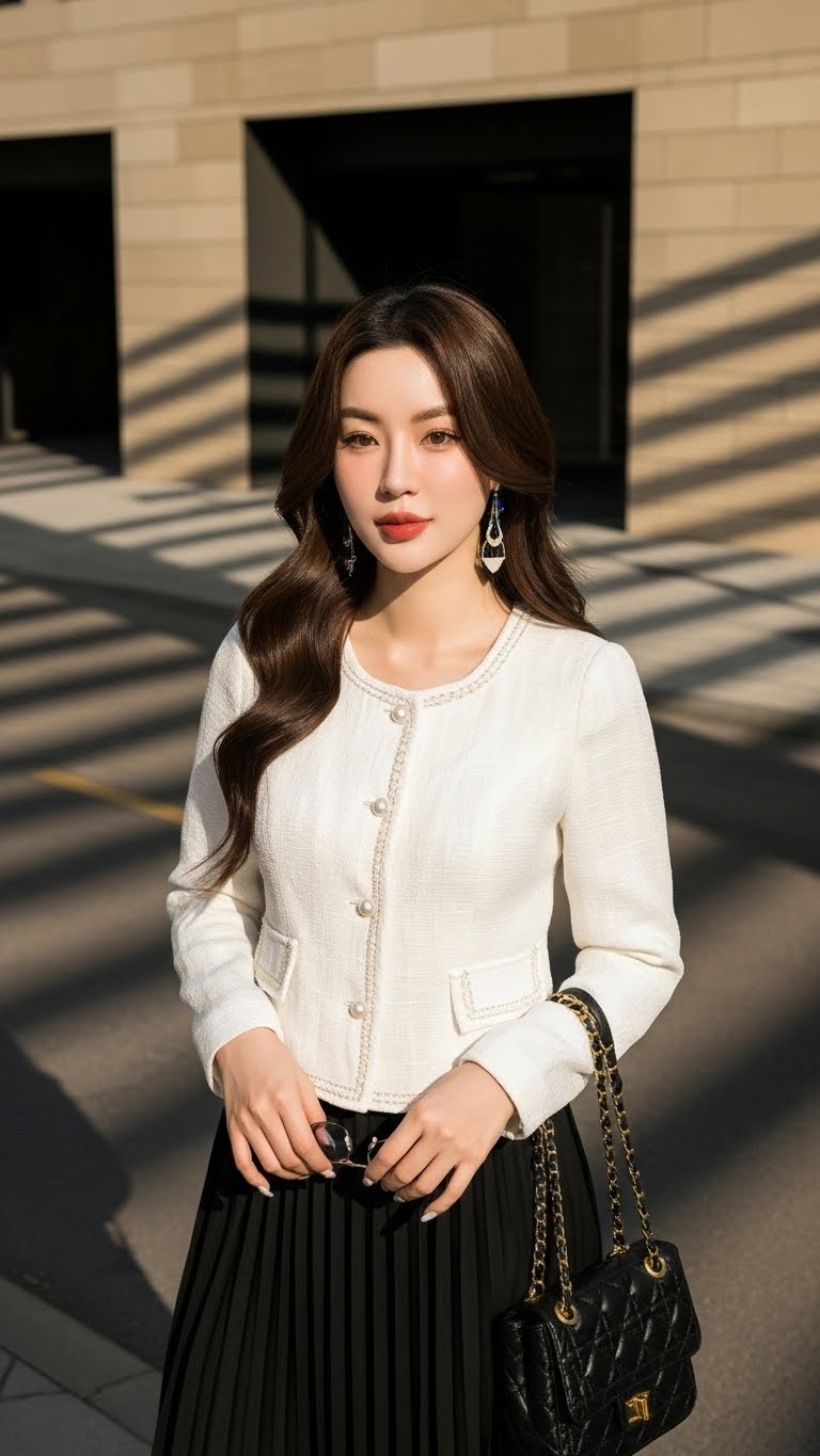 Áo Tweed hàn 2 lớp Trali 25816 màu trắng