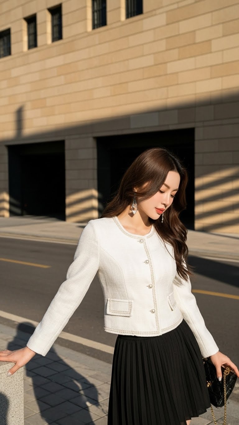 Áo Tweed hàn 2 lớp Trali 25816 màu trắng