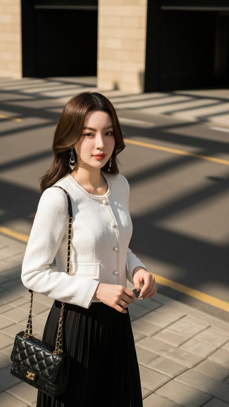 Áo Tweed hàn 2 lớp Trali 25816 màu trắng