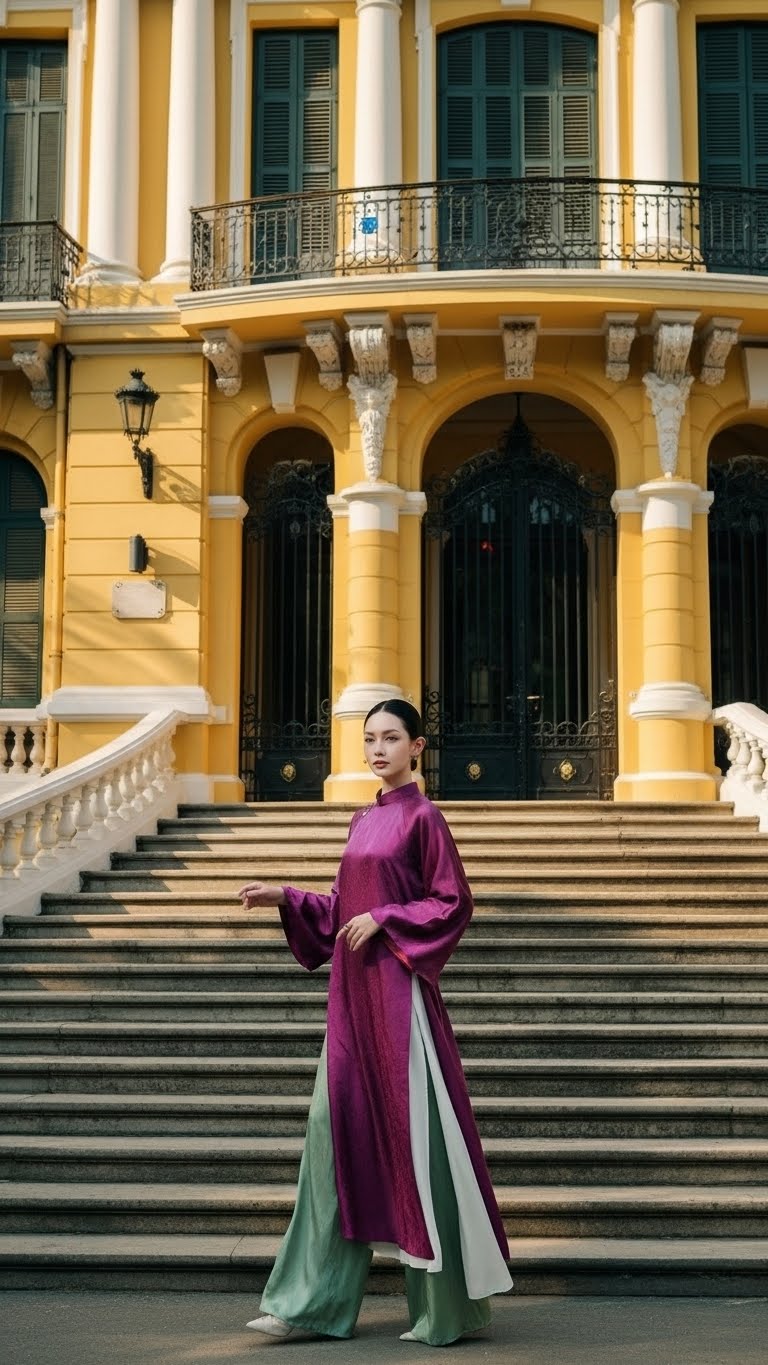 Áo dài tím tằm óng TRALI 25900