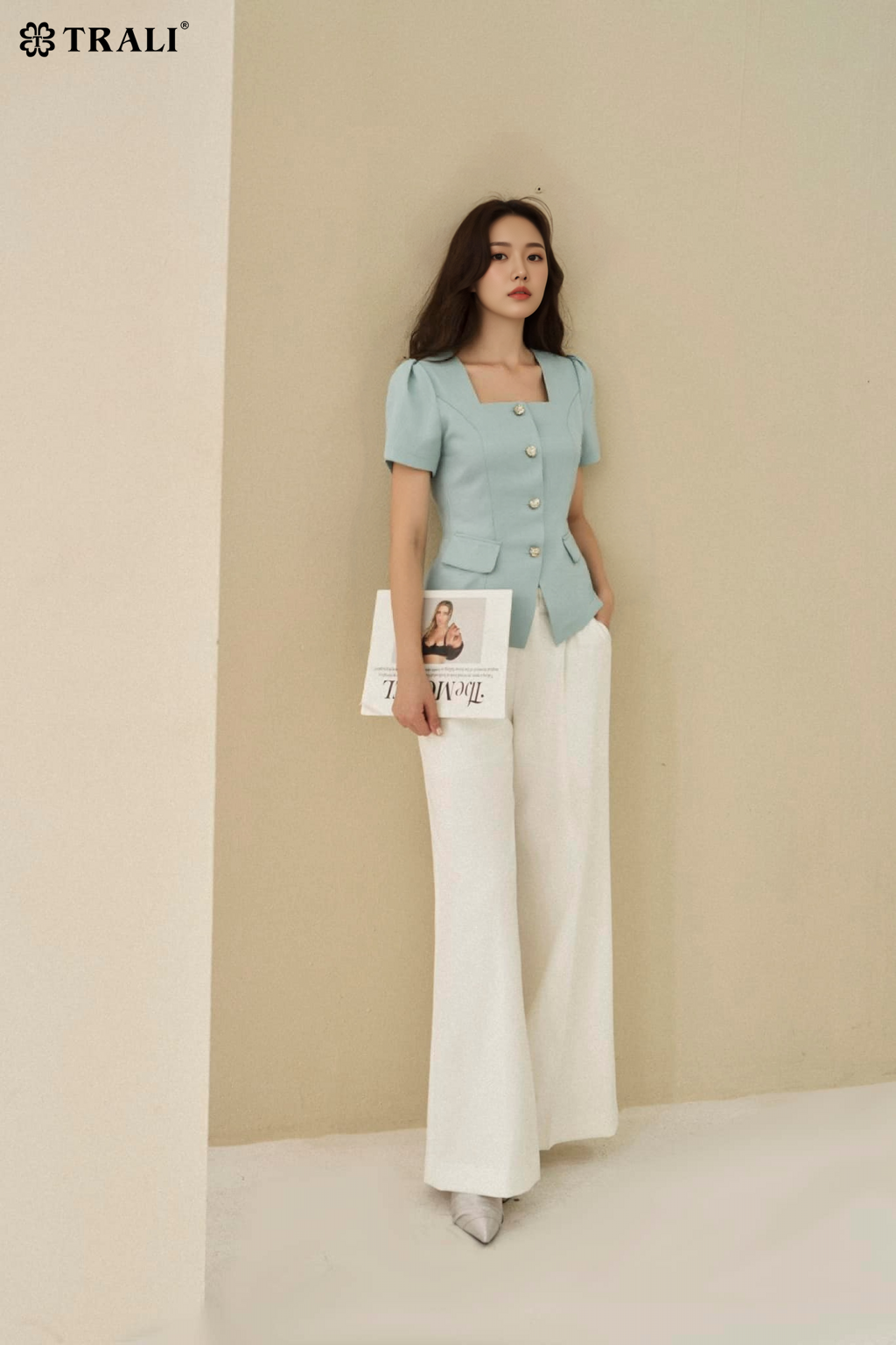 Áo sơ mi nữ TRALI 25130 màu xanh