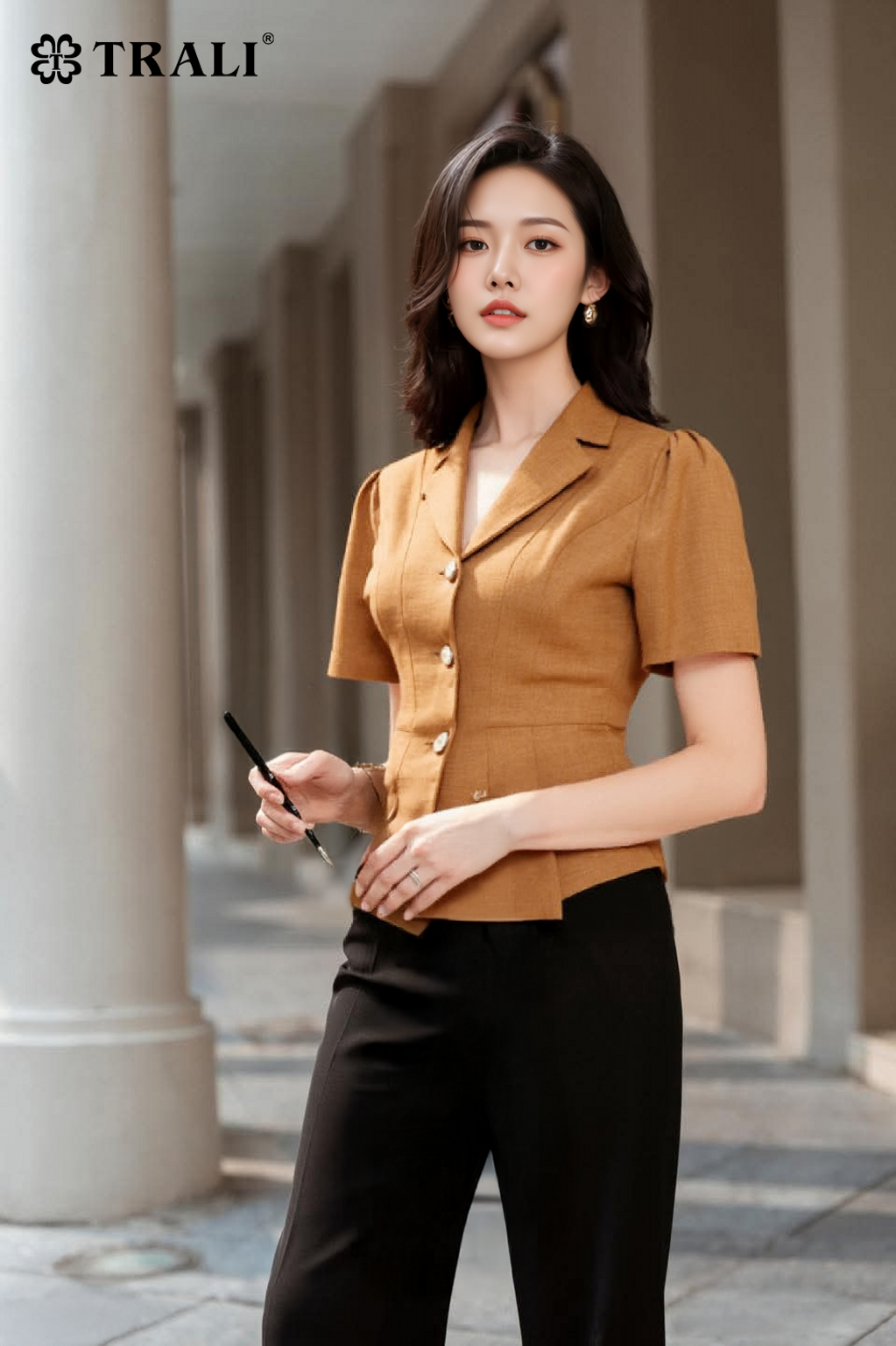 Áo sơ mi nữ TRALI 25131 màu cam