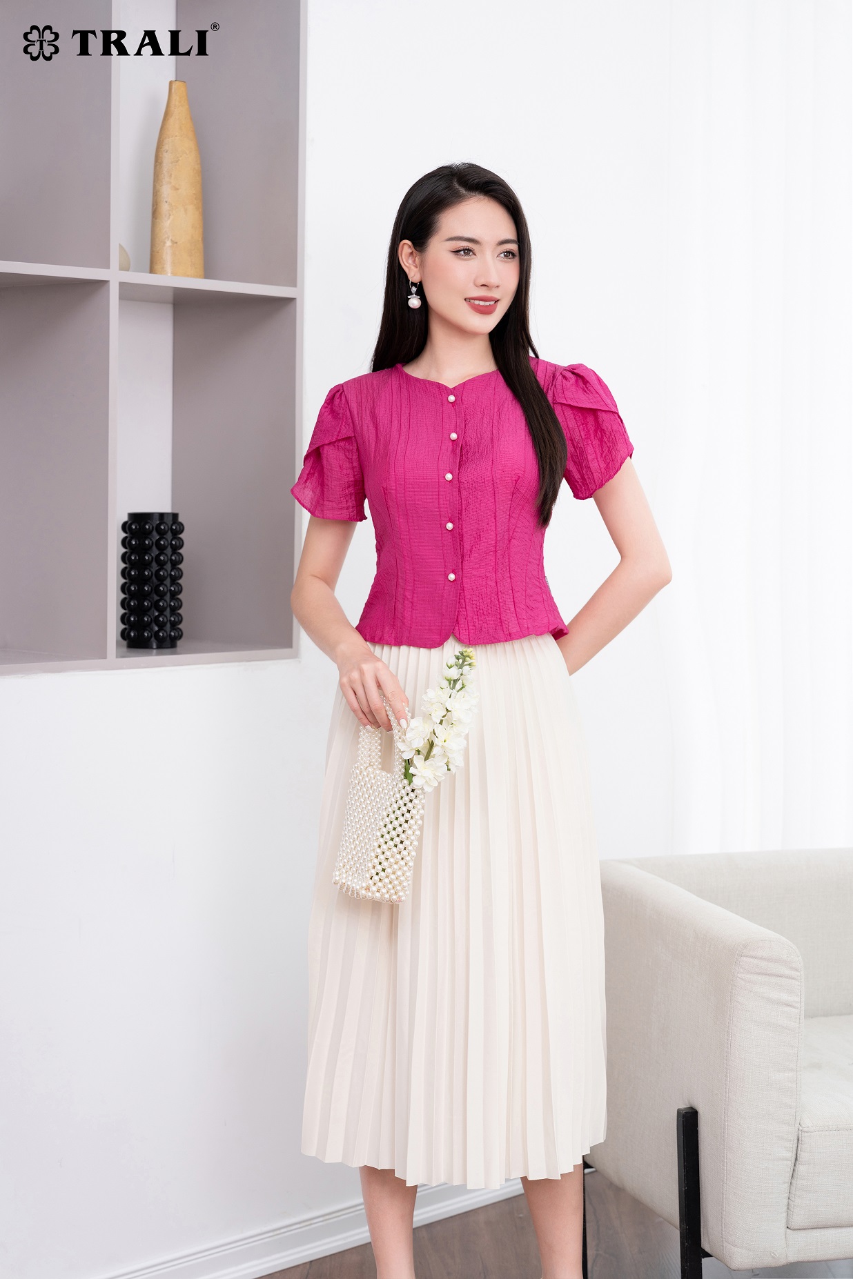 TRALI 23212 Đầm Nữ Màu Xanh THỜI TRANG TRALI