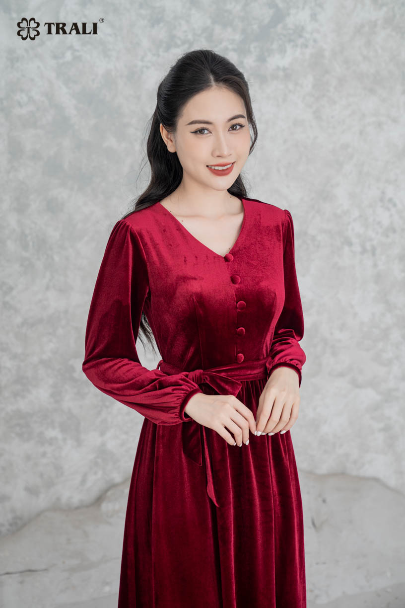 Đầm Nhung Nữ TRALI 23228 Màu Đỏ