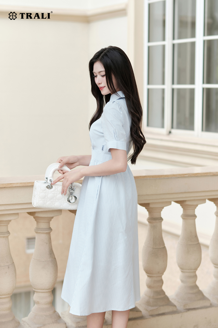 Đầm Trali 25204 Kẻ xanh