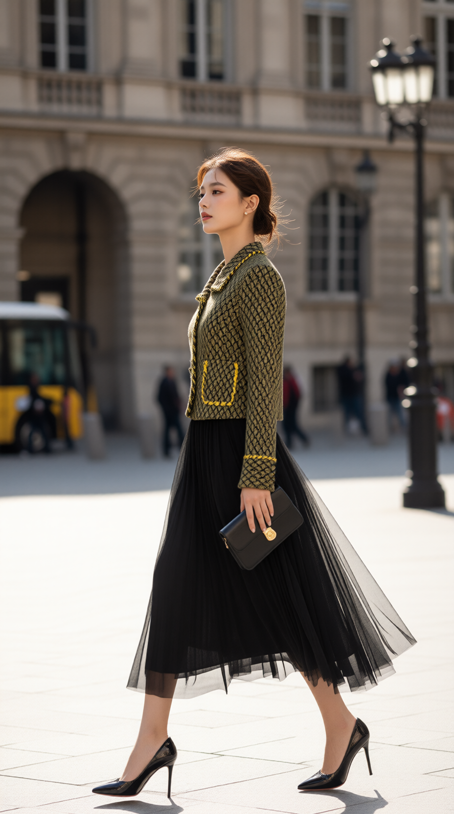 Áo vest dạ tweed TRALI 25806 Vàng Đen