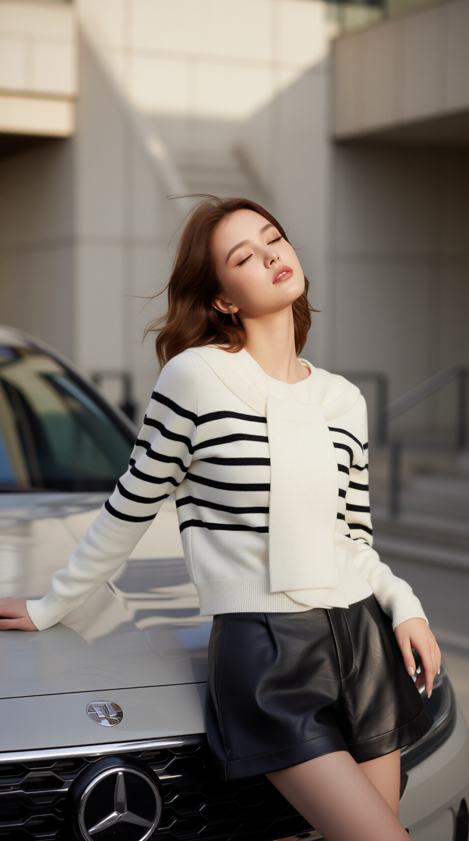 Áo len kèm khăn 25607 kem