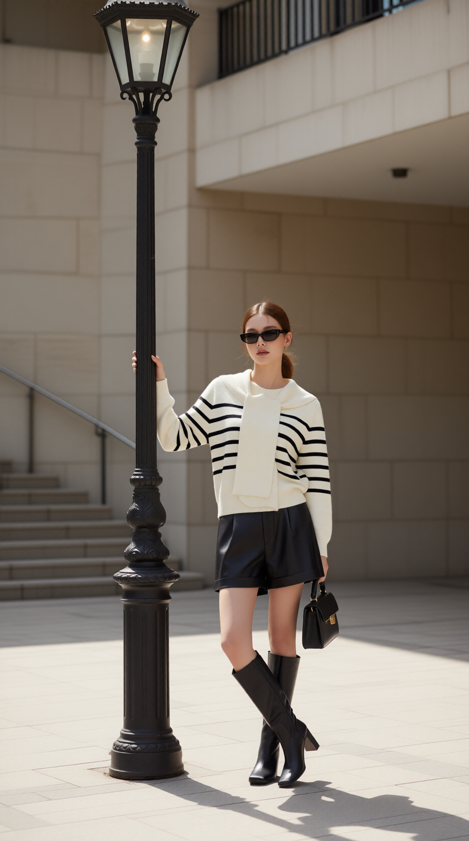 Áo len kèm khăn 25607 kem