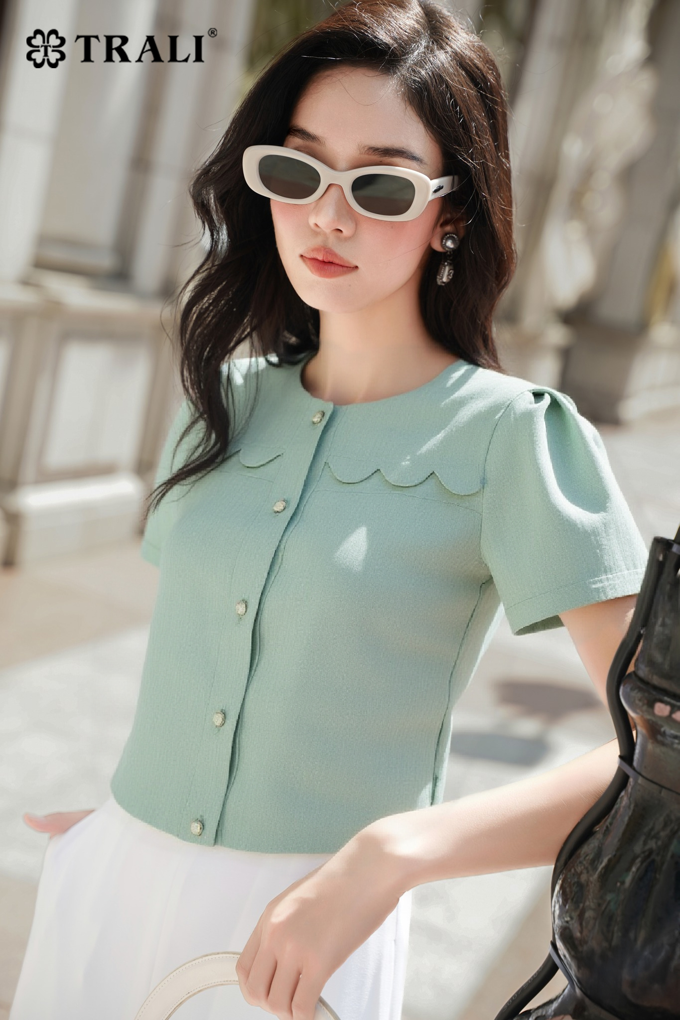 Áo sơ mi nữ TRALI 25128 màu xanh