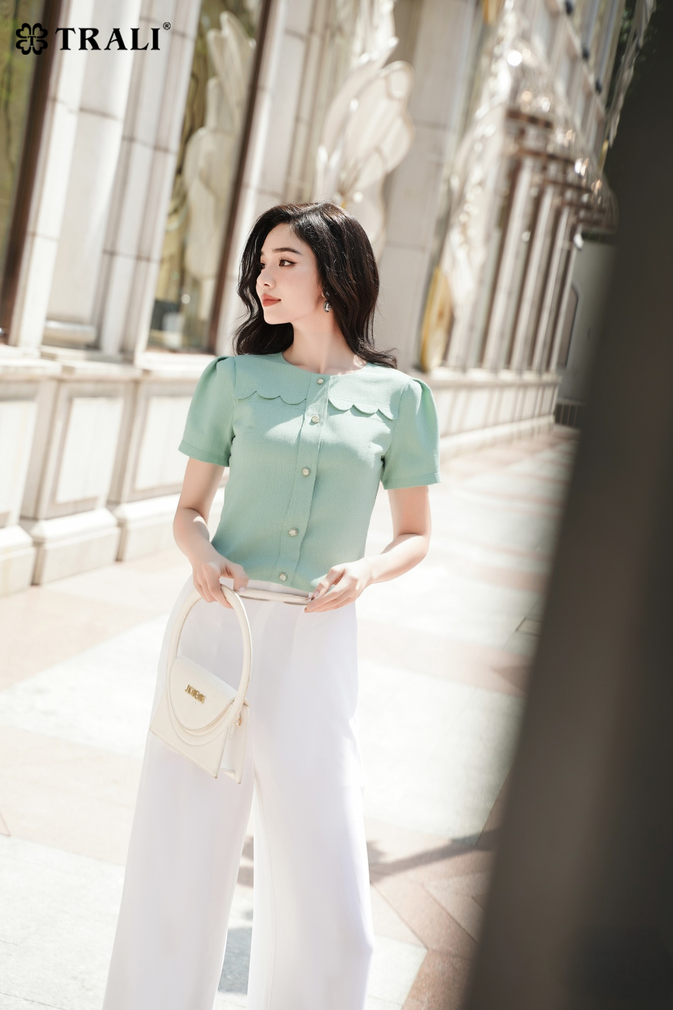 Áo sơ mi nữ TRALI 25128 màu xanh