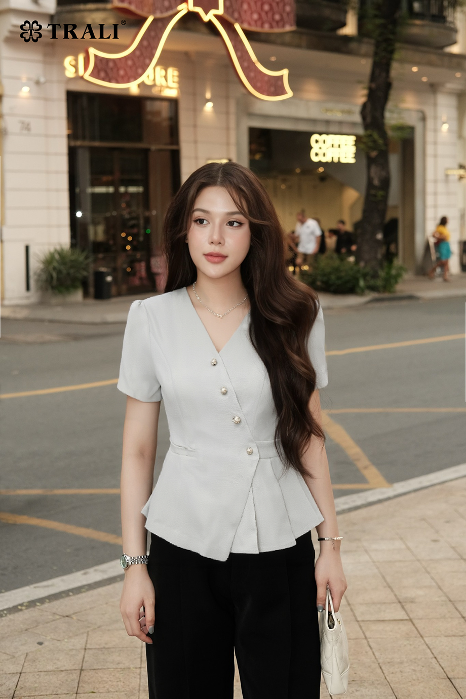 Áo sơ mi nữ TRALI 25118 màu ghi