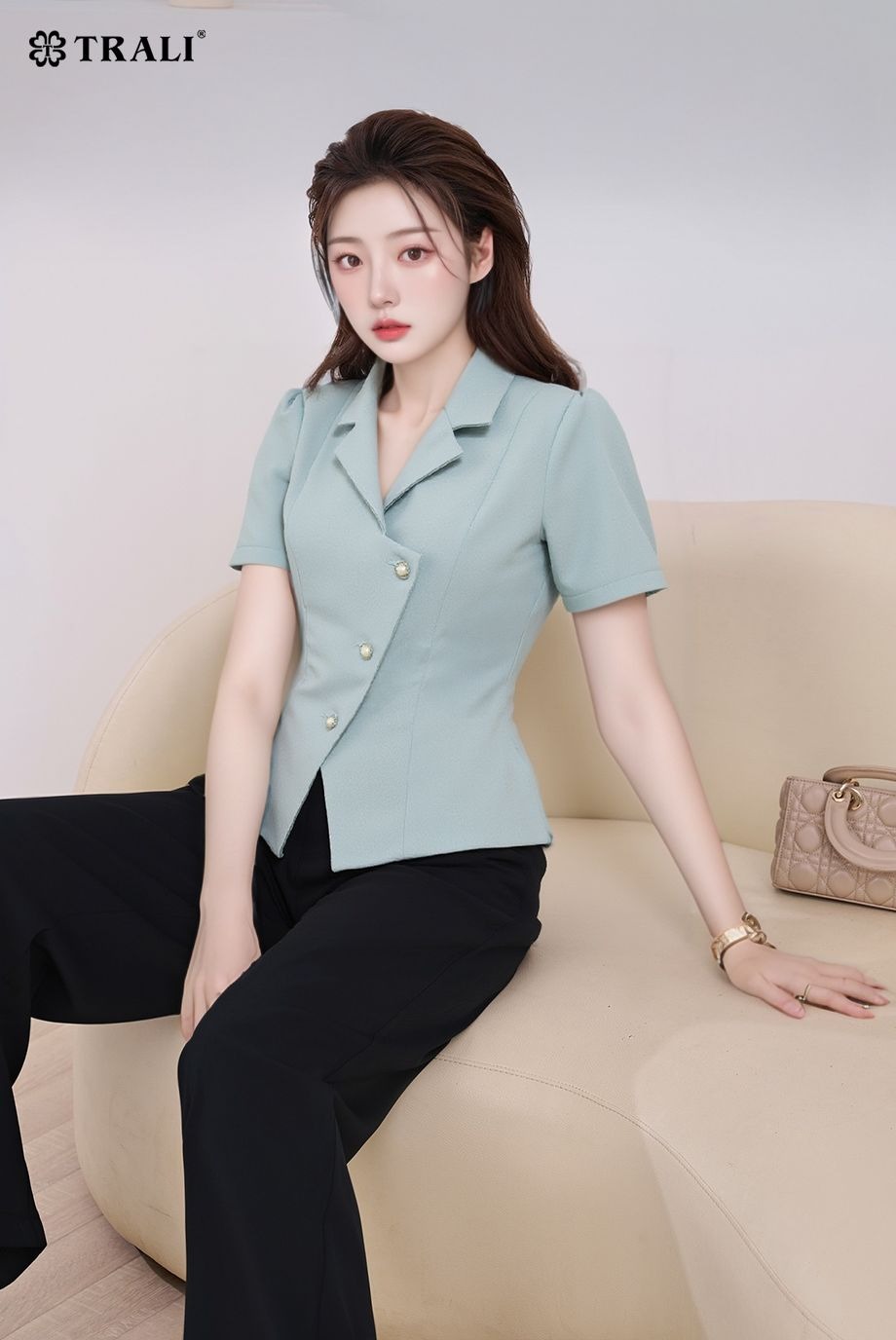 Áo sơ mi Trali 25106 Xanh