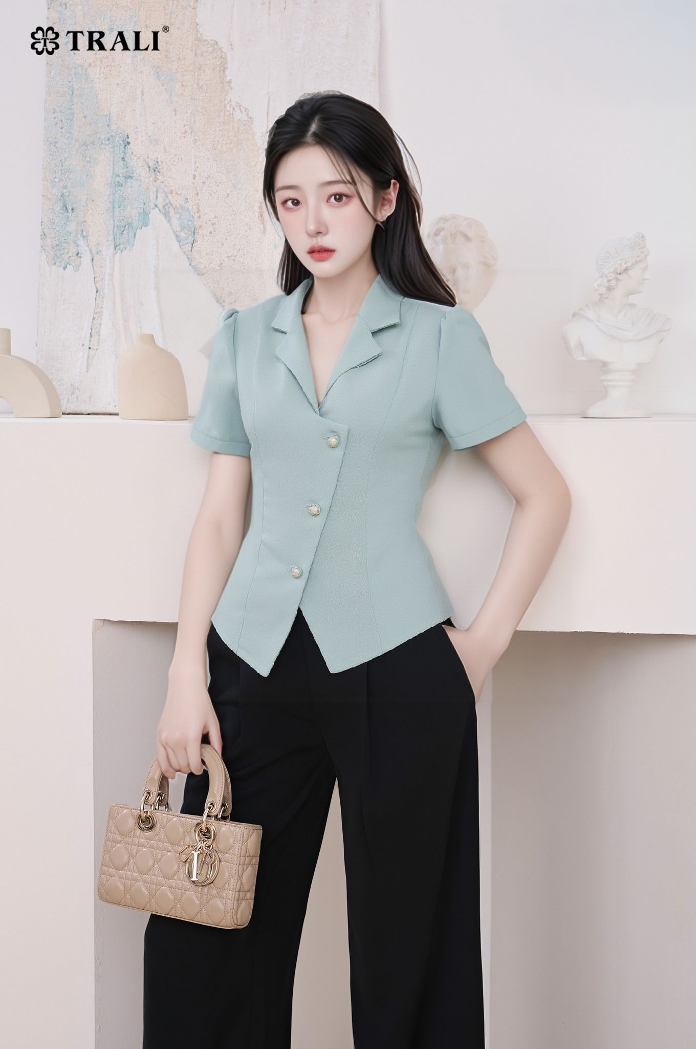 Áo sơ mi Trali 25106 Xanh