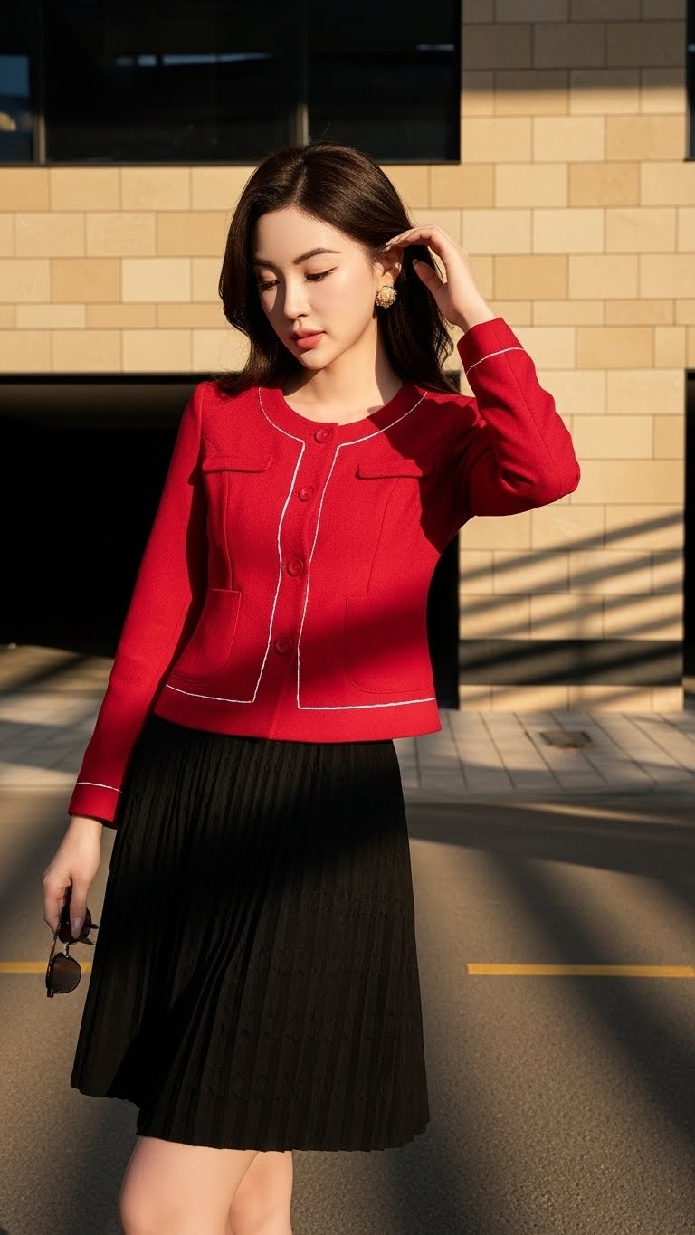 Áo khoác dạ cổ tròn TRALI 25819 màu đỏ