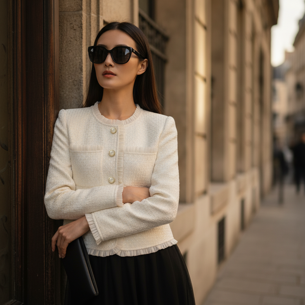 Áo vest dạ tweed TRALI 25804 Trắng