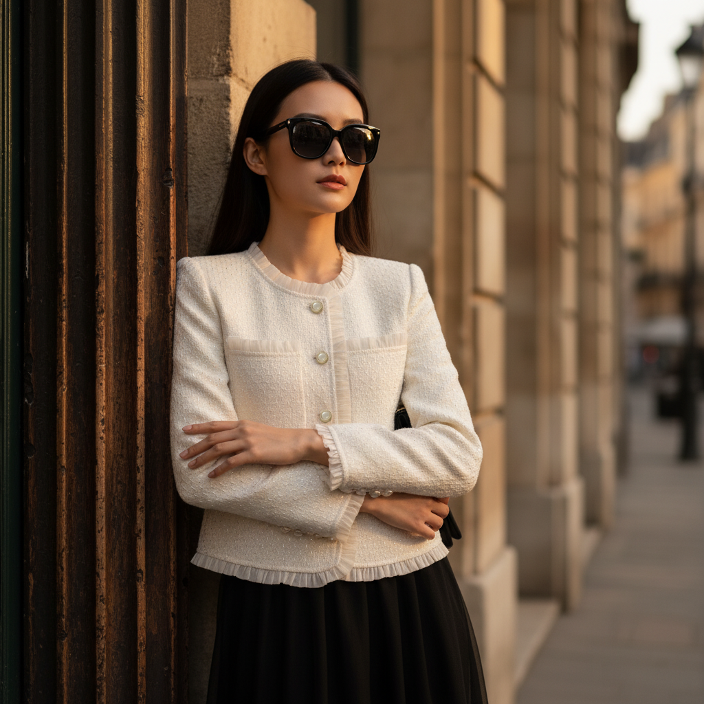 Áo vest dạ tweed TRALI 25804 Trắng